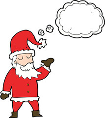 cartoon santa claus with thought bubble