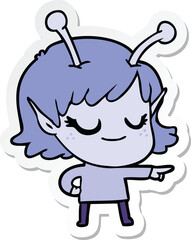 sticker of a smiling alien girl cartoon