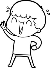 laughing cartoon man waving
