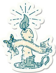 worn old sticker of a tattoo style spooky melting candle