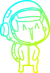 cold gradient line drawing of a happy cartoon astronaut