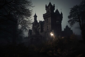 A spooky castle with a haunting atmosphere. Generative AI - obrazy, fototapety, plakaty