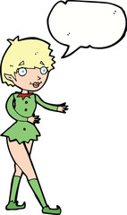 cartoon christmas elf woman with speech bubble
