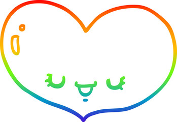 rainbow gradient line drawing of a cartoon love heart character