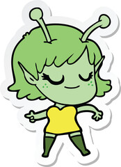 sticker of a smiling alien girl cartoon