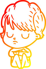 warm gradient line drawing of a cartoon woman