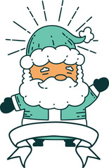 scroll banner with tattoo style santa claus christmas character