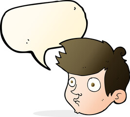 cartoon staring boy with speech bubble