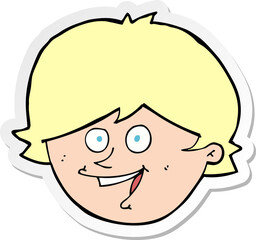 sticker of a cartoon happy boy face
