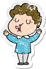 distressed sticker of a cartoon man singing