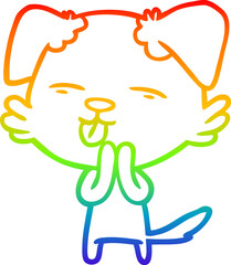 rainbow gradient line drawing of a cartoon dog sticking out tongue