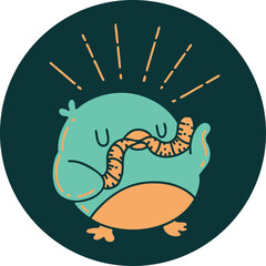 icon of a tattoo style robin with worm