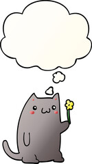 cute cartoon cat with thought bubble in smooth gradient style