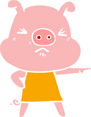 flat color style cartoon angry pig