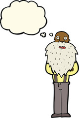 cartoon bearded old man with thought bubble