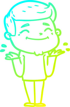 recommend clip art: cold gradient line drawing of a happy cartoon man shrugging