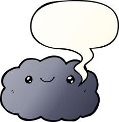 cartoon cloud with speech bubble in smooth gradient style