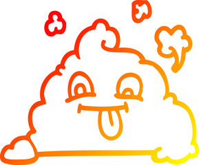 warm gradient line drawing of a cartoon poop