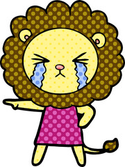 cartoon crying lion wearing dress