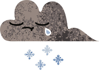 retro illustration style cartoon of a storm snow cloud
