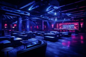 Upscale nightclub featuring state-of-the-art lighting and a stylish stage. Generative AI