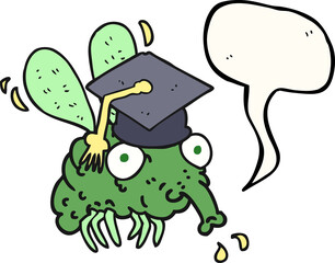 freehand drawn speech bubble cartoon fly graduate