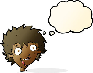 cartoon crazy excited woman with thought bubble
