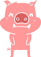 angry flat color style cartoon pig