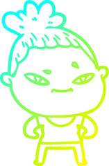 cold gradient line drawing of a cartoon woman