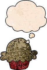 cartoon pie with thought bubble in grunge texture style