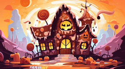 A gingerbread house magically transforms into a spooky candyinspired palace for Halloween. Halloween cartoon