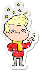 distressed sticker of a cartoon excited man