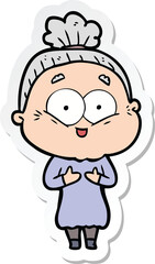 sticker of a cartoon happy old woman