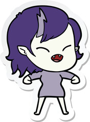 sticker of a cartoon laughing vampire girl