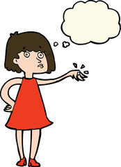 cartoon woman showing off engagement ring with thought bubble