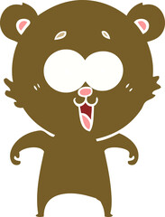 laughing teddy  bear flat color style cartoon
