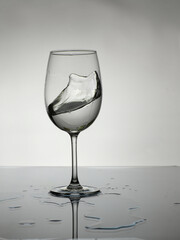 wine glass with water on a white background with a little splash.