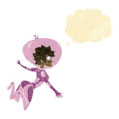 cartoon space woman with thought bubble