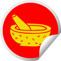 circular peeling sticker quirky cartoon pestle and mortar