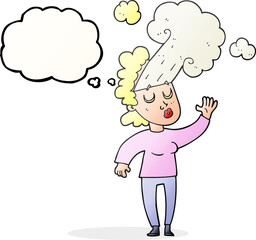 freehand drawn thought bubble cartoon woman letting off steam