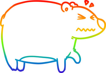 rainbow gradient line drawing of a cartoon bear with a sore head