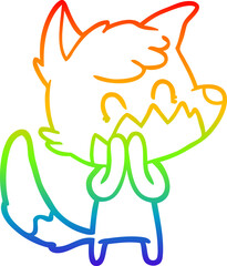 rainbow gradient line drawing of a cartoon friendly fox