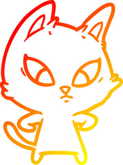 Obraz premium warm gradient line drawing of a confused cartoon cat