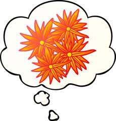 cartoon bright flowers with thought bubble in smooth gradient style