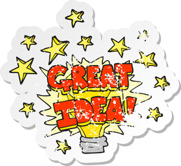 retro distressed sticker of a cartoon great idea light bulb symbol