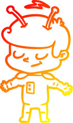 warm gradient line drawing of a friendly cartoon spaceman