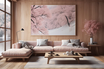 modern living room in the style of light pink and light
