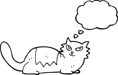 freehand drawn thought bubble cartoon cat