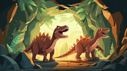 Rolgordijnen The dinosaurs stumble upon a hidden cave filled with sparkling dinosaur gemstones. © Justlight