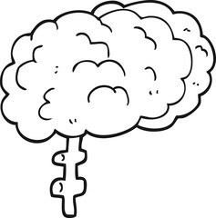 freehand drawn black and white cartoon brain